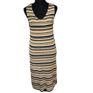Massimo Dutti Tan, White and Brown Crochet Midi Sleeveless Dress Size XS